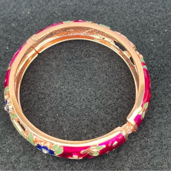 Cloisonne Enamel Floral Hinged Bangle Bracelet - Picture 6 of 11